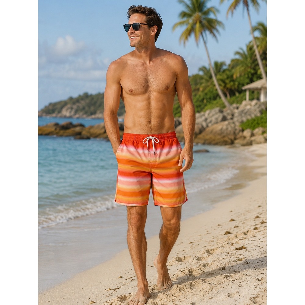 Fair Harbor‎ Mens XL Sunset Stripe 8 Inch Swim Trunks Lined Beach Vacay